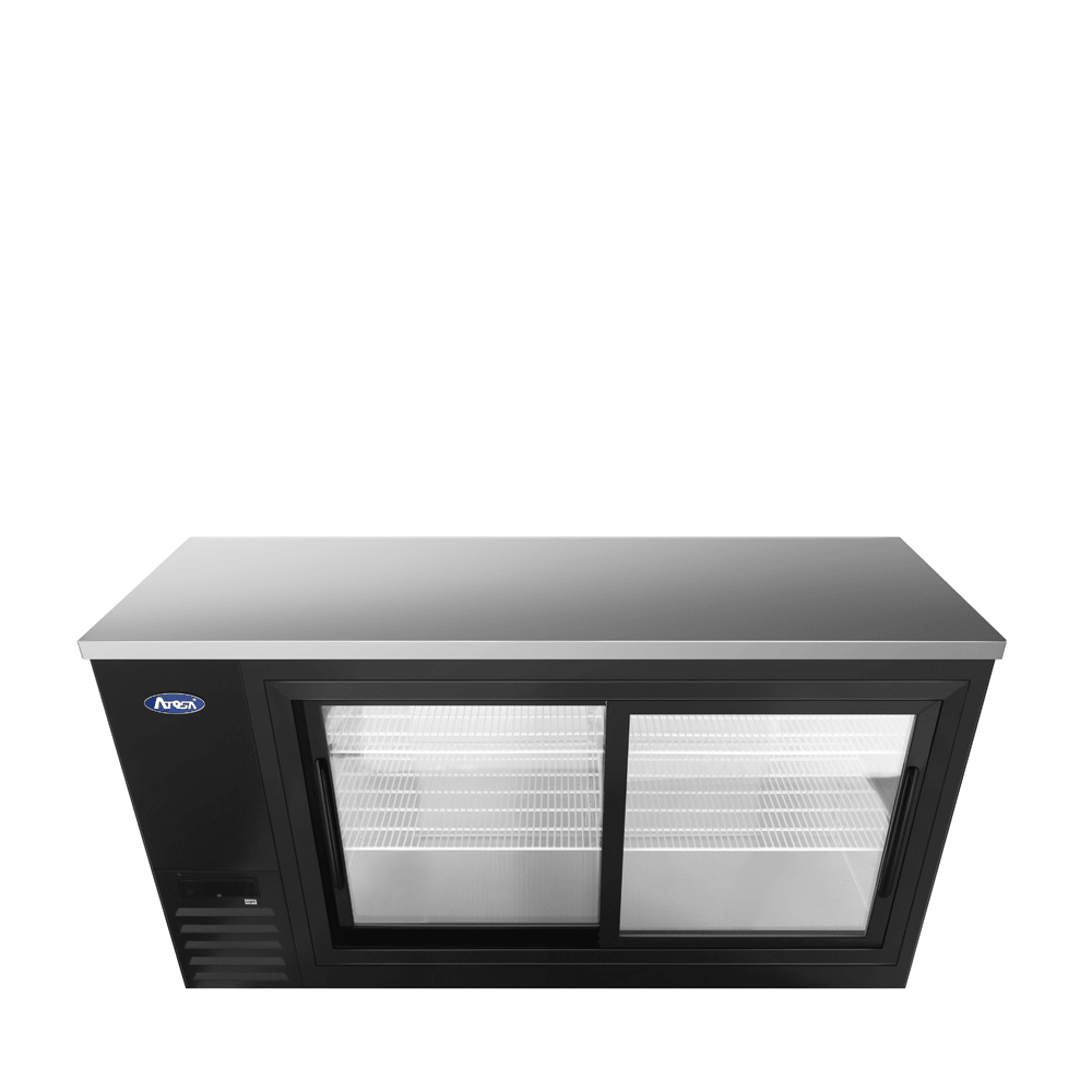 Atosa SBB69SGGRAUS2 69" Black Shallow Depth Back Bar Cooler with Sliding Glass Doors, 18.6 Cu. Ft.