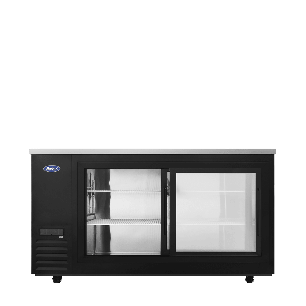 Atosa SBB69SGGRAUS2 69" Black Shallow Depth Back Bar Cooler with Sliding Glass Doors, 18.6 Cu. Ft.