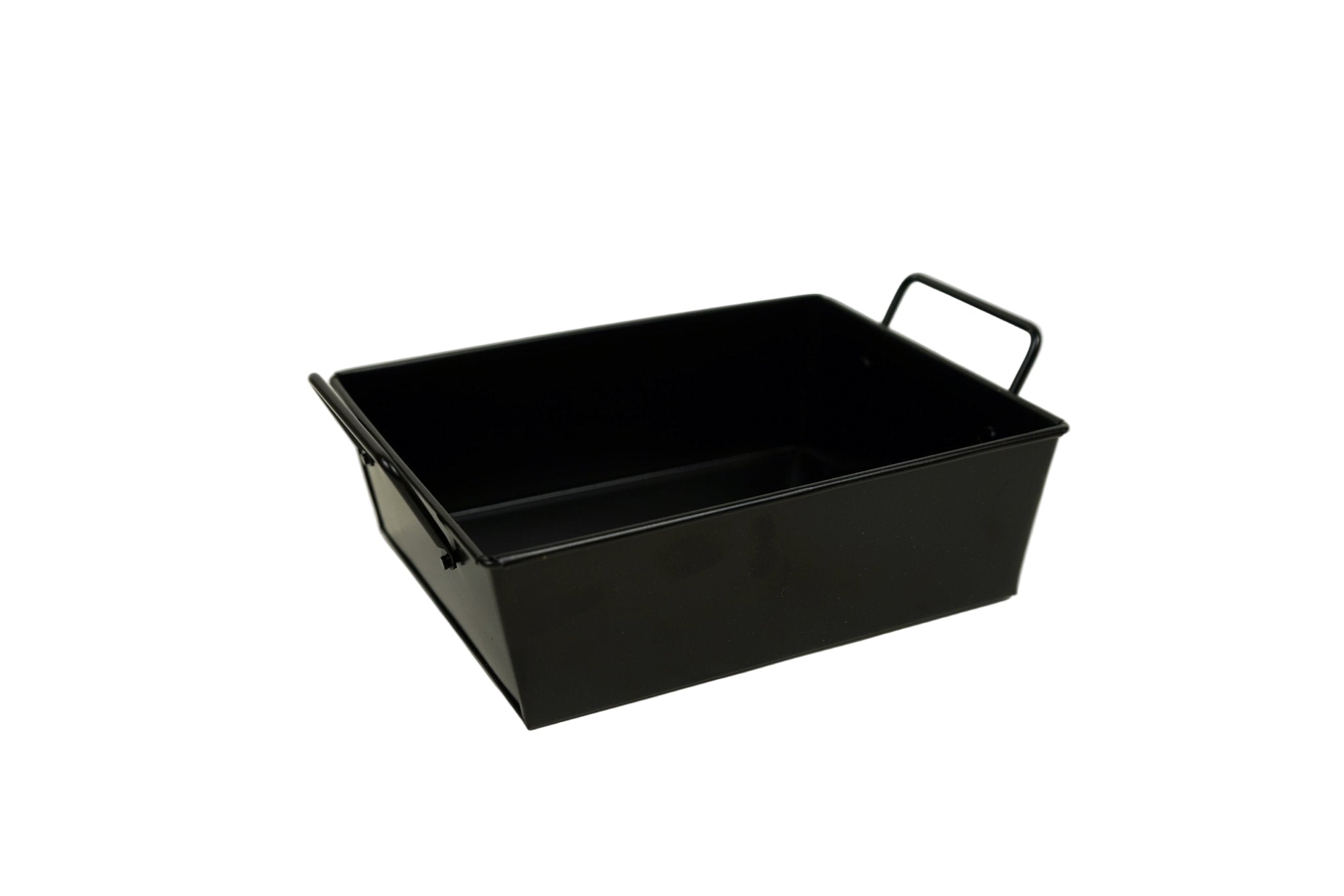 Rectangle Galvanized Metal Bread Basket with handles - Black - 8 Inch.