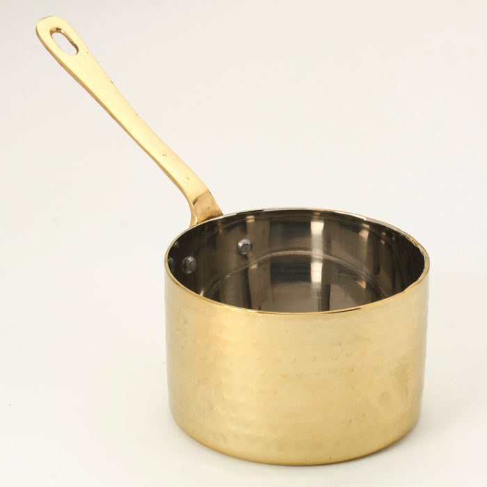 Hammered Brass Gold Sauce Pan serving bowl with Brass Handle- 20 Oz.