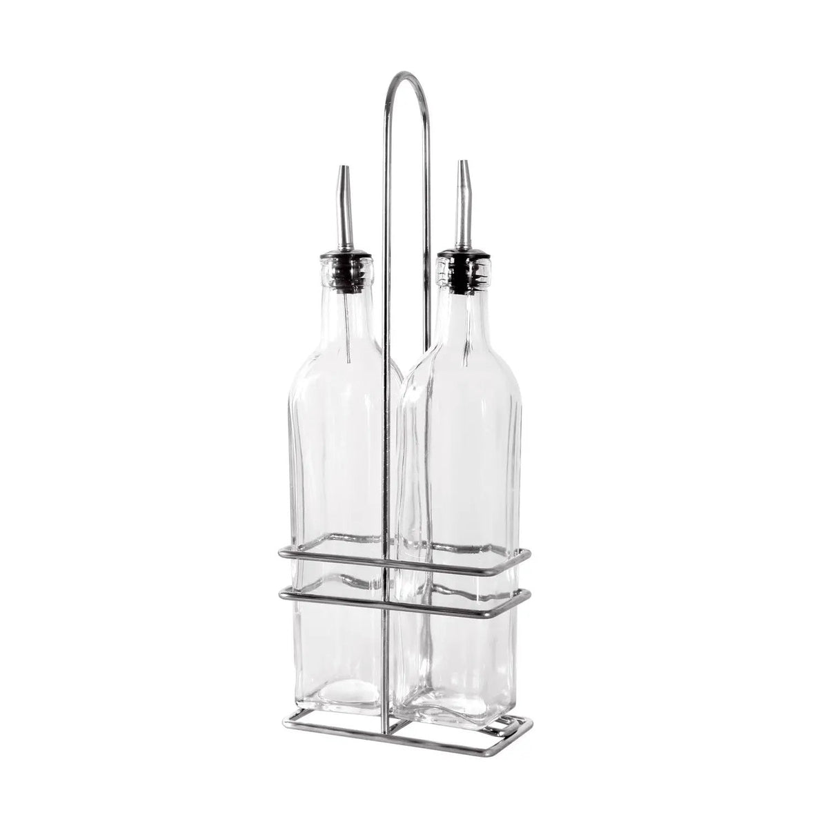 CAC China W2SQ-16S 16 oz. Oil and Vinegar Cruet Set with Rack, 3-Piece Product Image