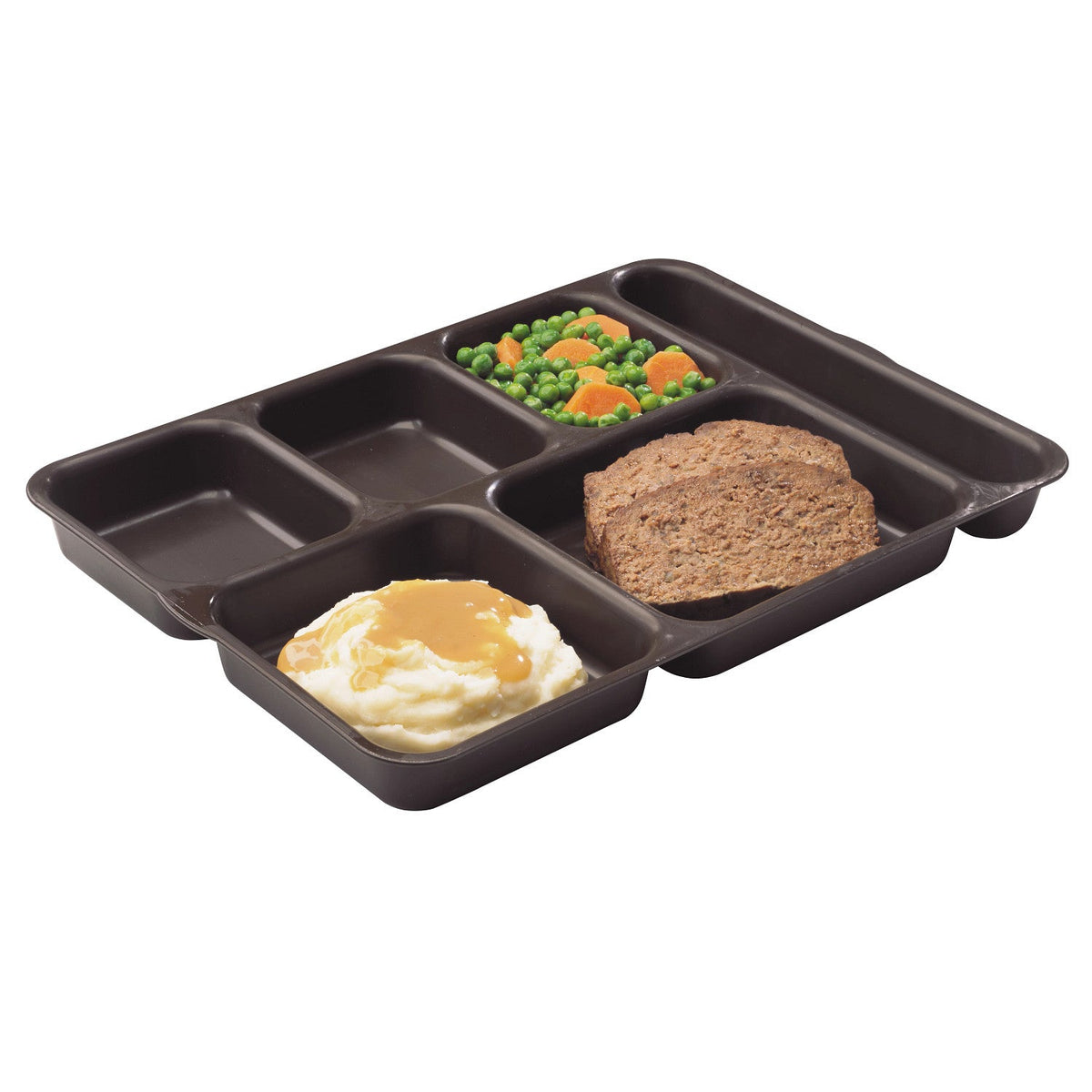Cambro 10146DCP167 Separator 6-Compartment Co-Polymer Meal Tray, 14" x 9 7/8" x 1 3/8" - Dark Brown