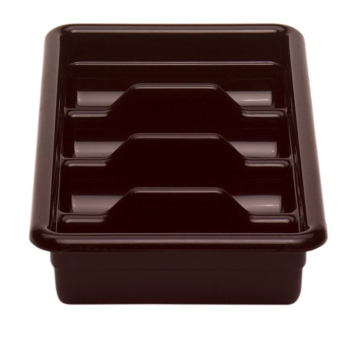 Cambro 1120CBP131 Poly Cambox Four Compartment Cutlery Box, 11 3/8" x 20 7/16" x 3 3/4" - Dark Brown
