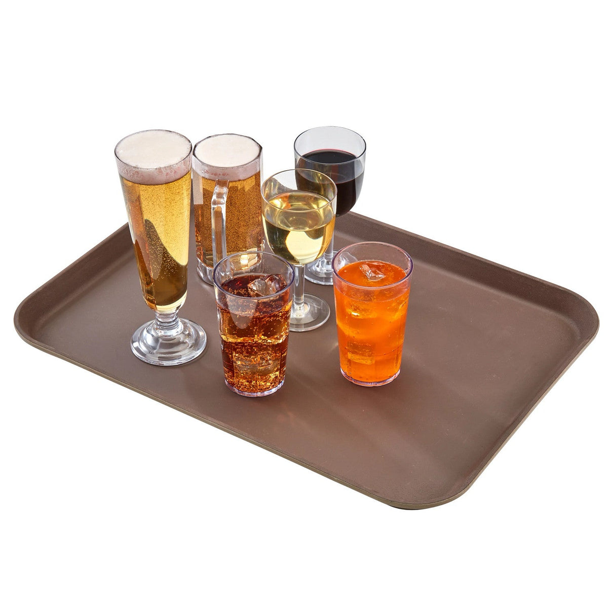 Cambro 1622CT138 Camtread Rectangular Non-Skid Serving Tray, 22" x 16" - Tavern Tan