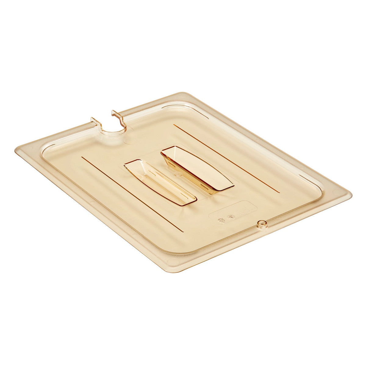 Cambro 20HPCHN150 H-Pan High Heat Notched Cover w/ Handle, Half Size Food Pan Lid - Amber