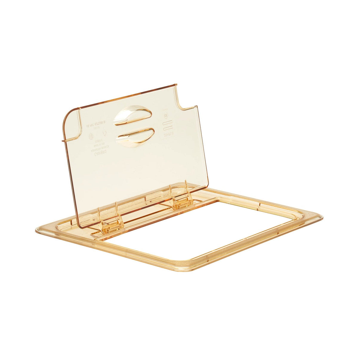 Cambro 20HPLN150 H-Pan High Heat FlipLid, Half Size Notched Hinged Food Pan Cover - Amber