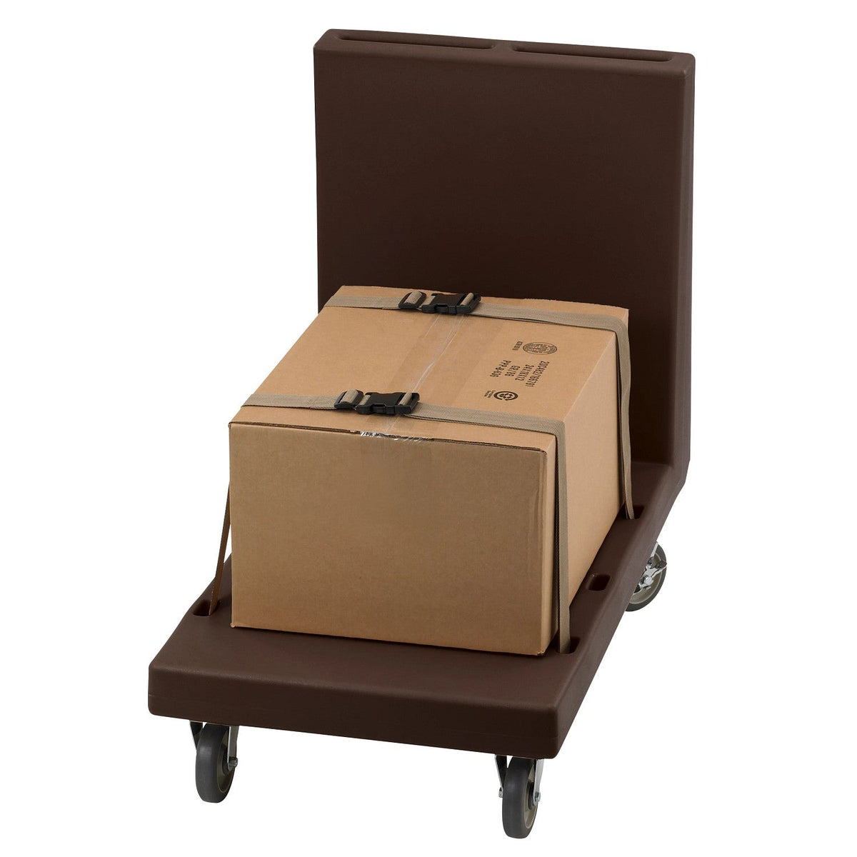 Cambro 2436UTHS131 600 lb. Polyethylene Utility Truck, With molded-in handle & 2 straps - Dark Brown