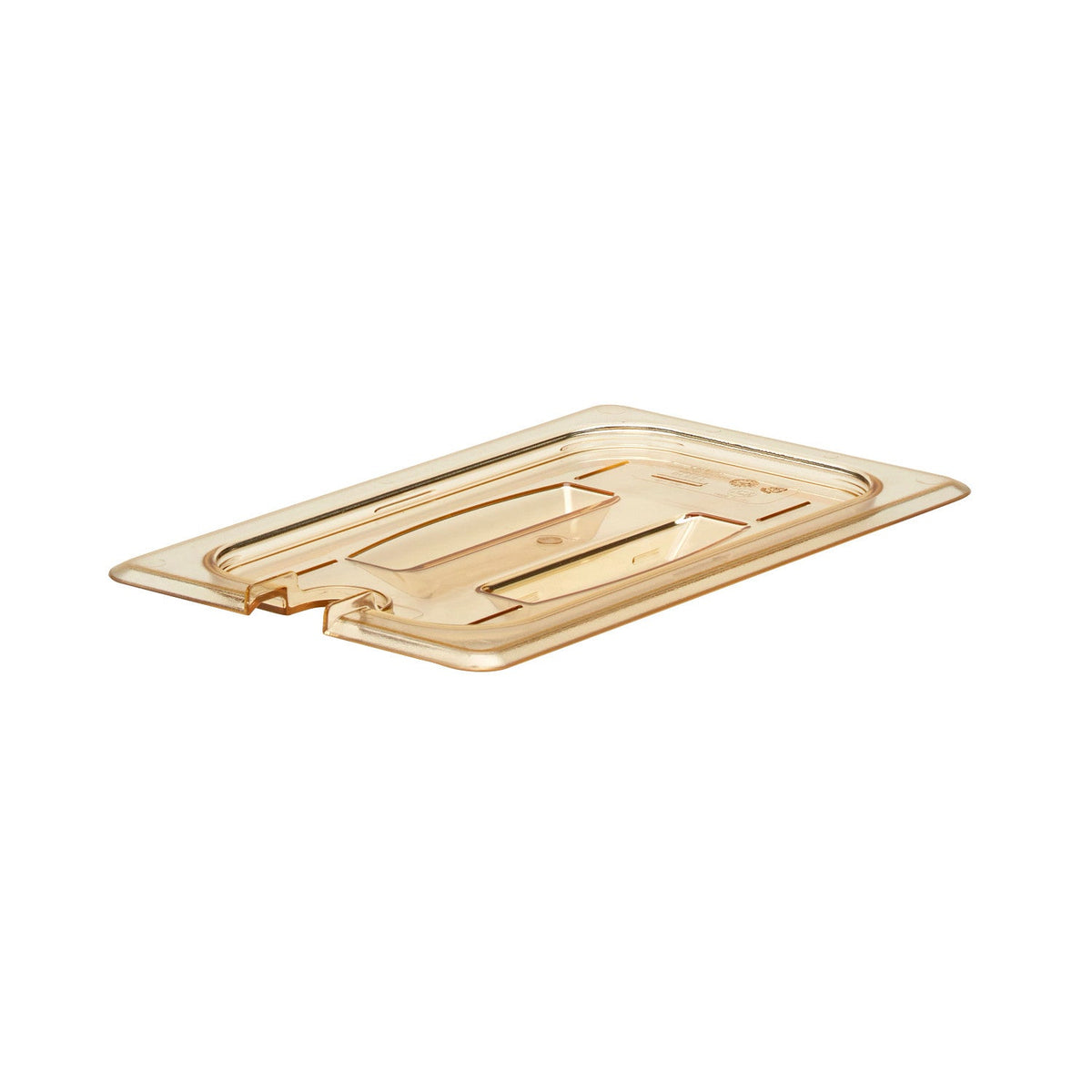Cambro 40HPCHN150 H-Pan High Heat Notched Cover w/ Handle, Fourth Size Food Pan Lid - Amber