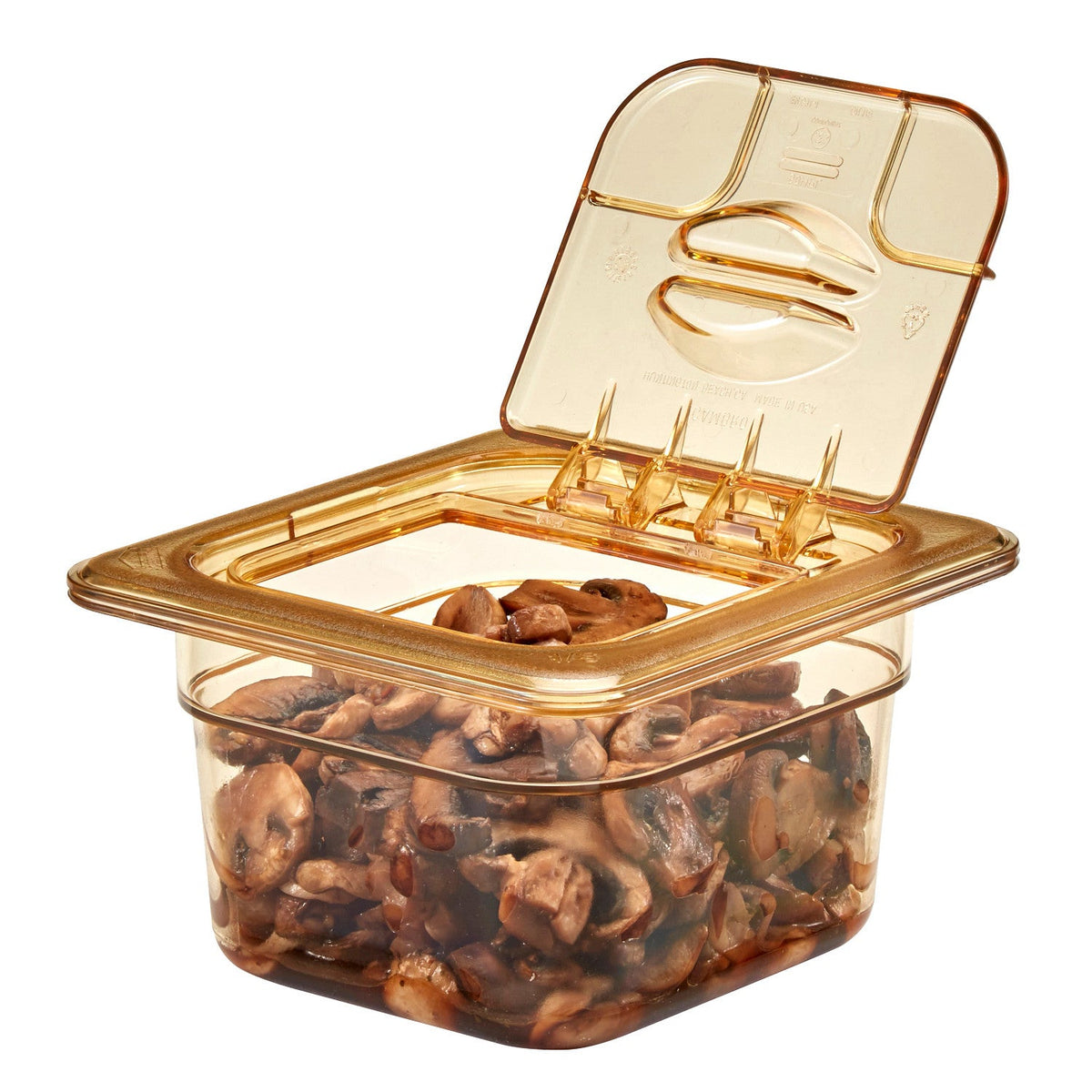 Cambro 64HP150 H-Pan One Sixth Size High Heat Food Pan, 4" Deep, 1.6 qt. - Amber