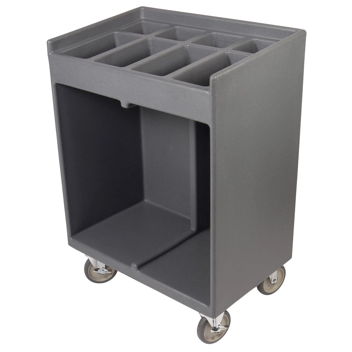 Cambro TC1418191 Tray and Silverware Cart with 8 Camwear Pans, 14" x 18" Trays - Granite Gray