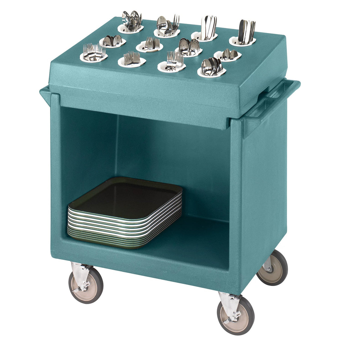 Cambro TDCR12401 Tray and Dish Cart with Cutlery Rack, 38 1/8" x 22 3/4" x 41 1/4" - Slate Blue