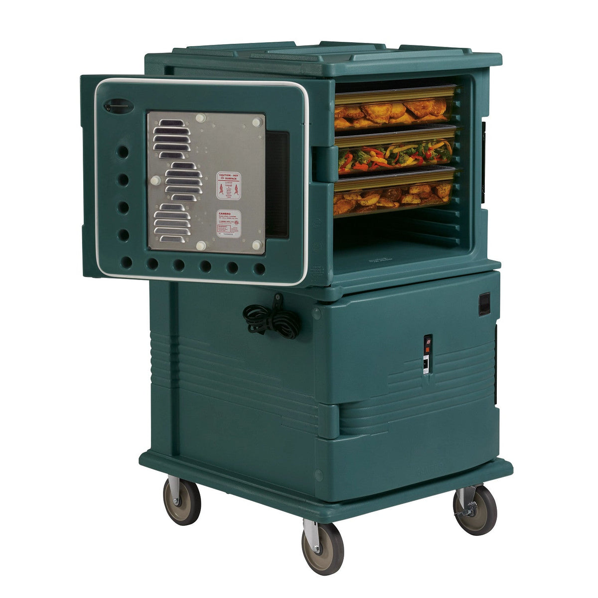 Cambro UPCHT1600HD192 H-Series Top Door Heated Camcart, 110V, Heavy Duty Casters - Granite Green