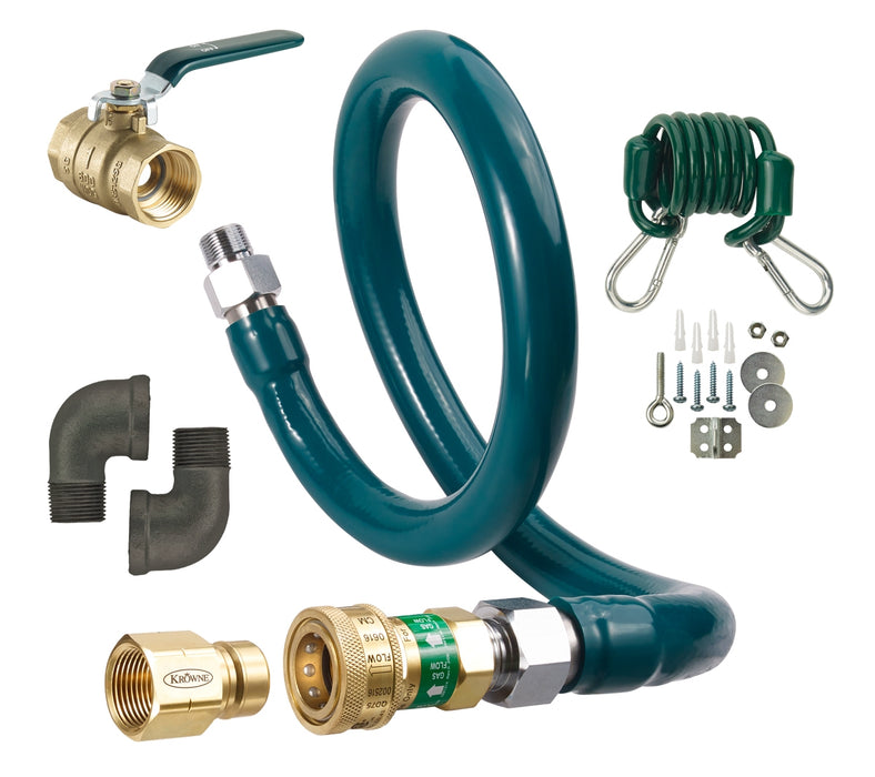 Krowne M5048K, ROYAL SERIES 1/2" MOVEABLE GAS CONNECTOR 48" LONG WITH QD, GAS VALVE, CABLE KIT, & (2) ELBOWS