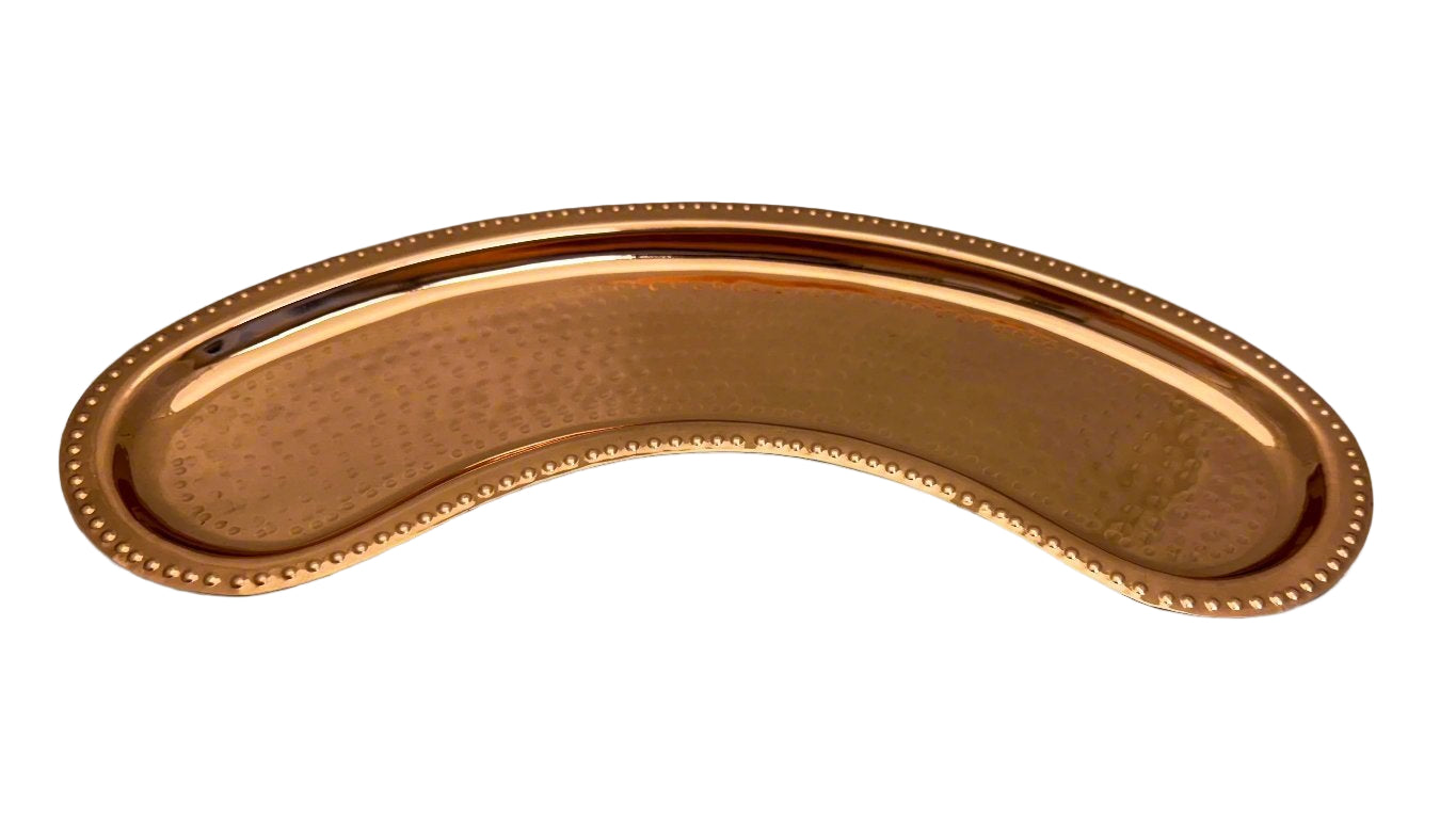 Copper Plated Hammered Curved Moon Tray Plate - 15 inch wide x 4.75 inch Deep