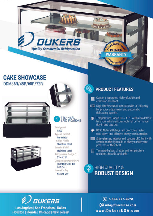 Dukers DDM48R – Straight Glass 48″ Cake Showcase, Bakery Cases, Refrigerator
