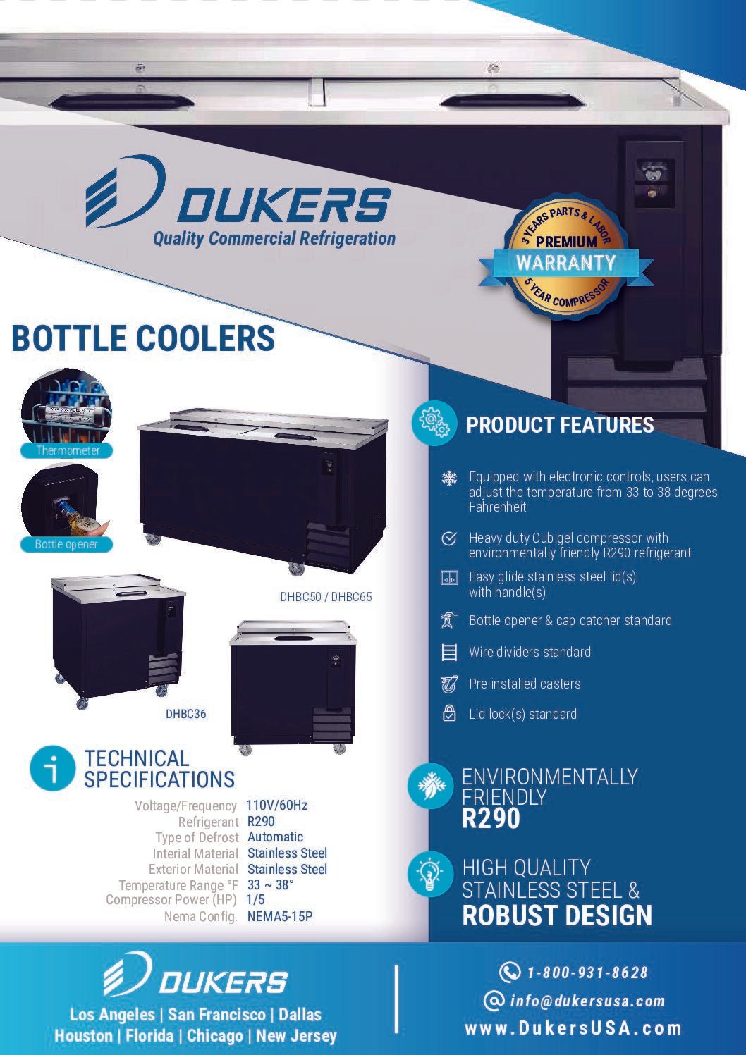 Dukers DHBC65, 65″ Bottle Cooler, Horizontal chest, 15 - 5/6 cu.ft.