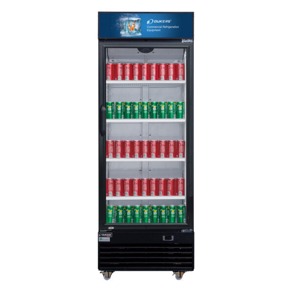 Dukers LG-430 Commercial Single Swing Door Glass Merchandiser Refrigerator, Digital temperature controls, LED
