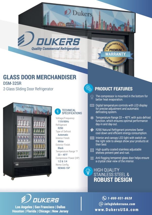 Dukers DSM - 32SR Commercial Glass Sliding 2 - Door Merchandiser Refrigerator