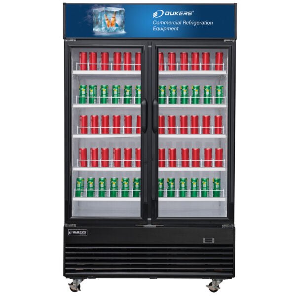 Dukers DSM - 33R Commercial Glass Swing 2 - Door Merchandiser Refrigerator, Digital temperature controls, LED Lighting