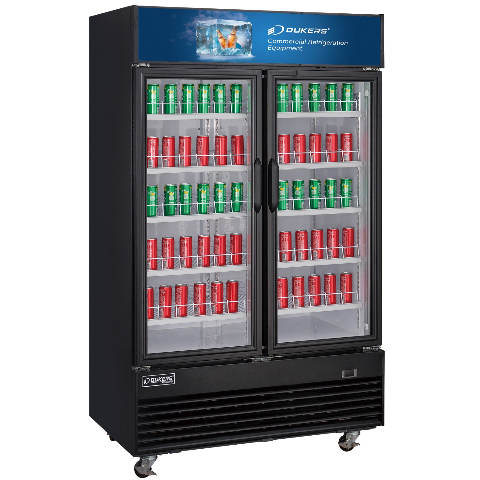 Dukers DSM - 33R Commercial Glass Swing 2 - Door Merchandiser Refrigerator, Digital temperature controls, LED Lighting