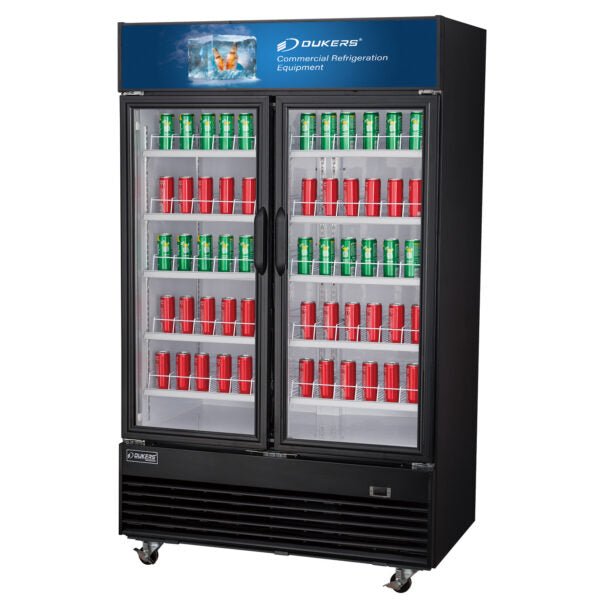 Dukers DSM - 33R Commercial Glass Swing 2 - Door Merchandiser Refrigerator, Digital temperature controls, LED Lighting