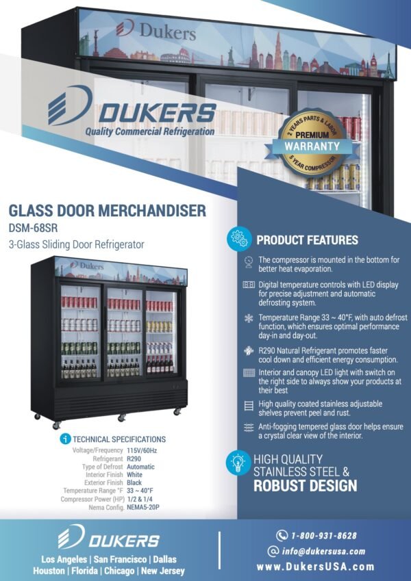 Dukers DSM - 68SR Commercial Glass Sliding 3 - Door Merchandiser Refrigerator