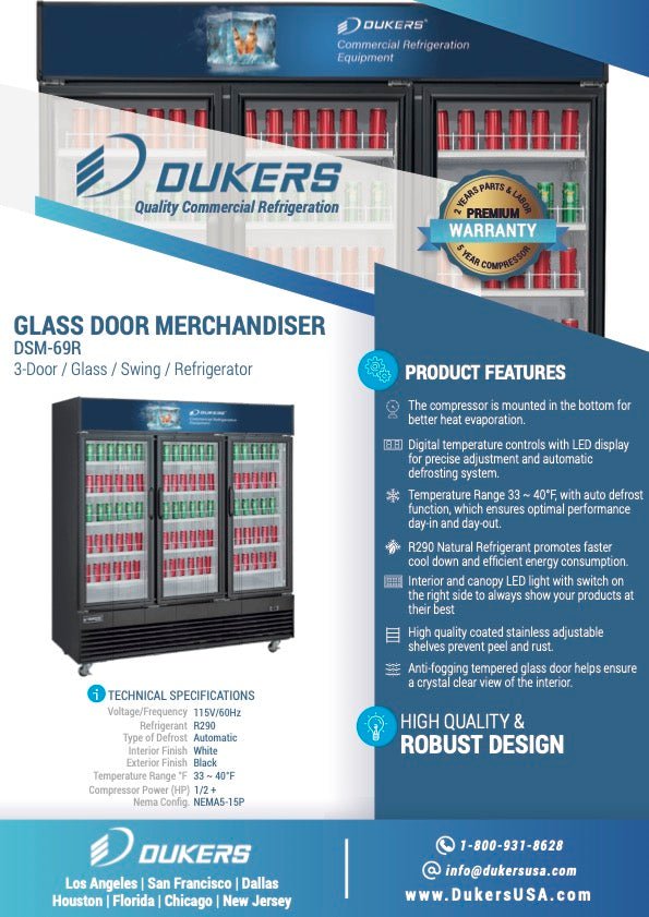 Dukers DSM - 69R Commercial Glass Swing 3 - Door Merchandiser Refrigerator