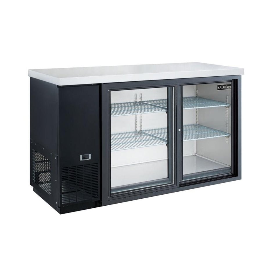 Dukers DBB60-S2 60-inch back bar cooler with sliding glass doors, stainless steel