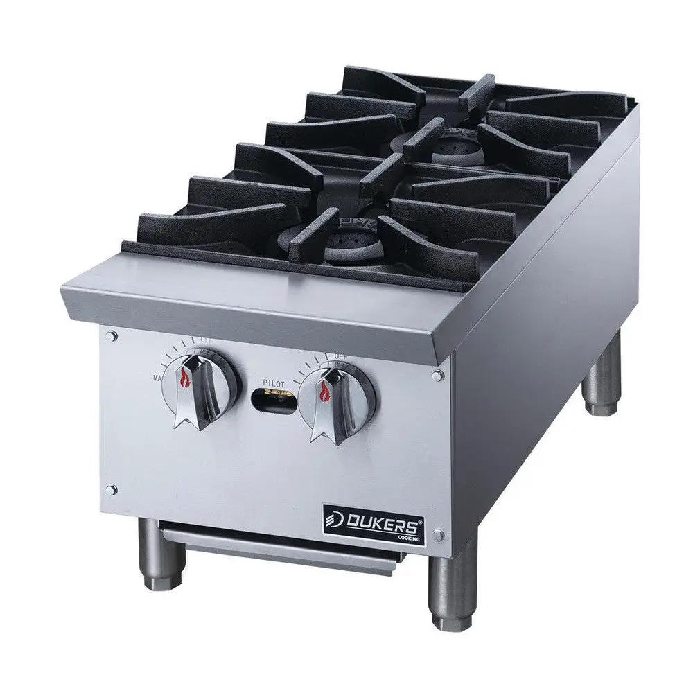 Dukers DCHPA12 2-burner commercial gas hot plate – front view
