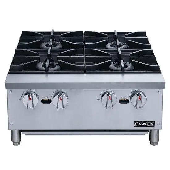DCHPA24 gas hot plate side profile showing adjustable legs and drip tray