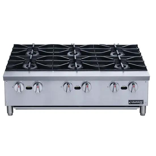 DCHPA36 gas hot plate side profile showing adjustable legs and drip tray