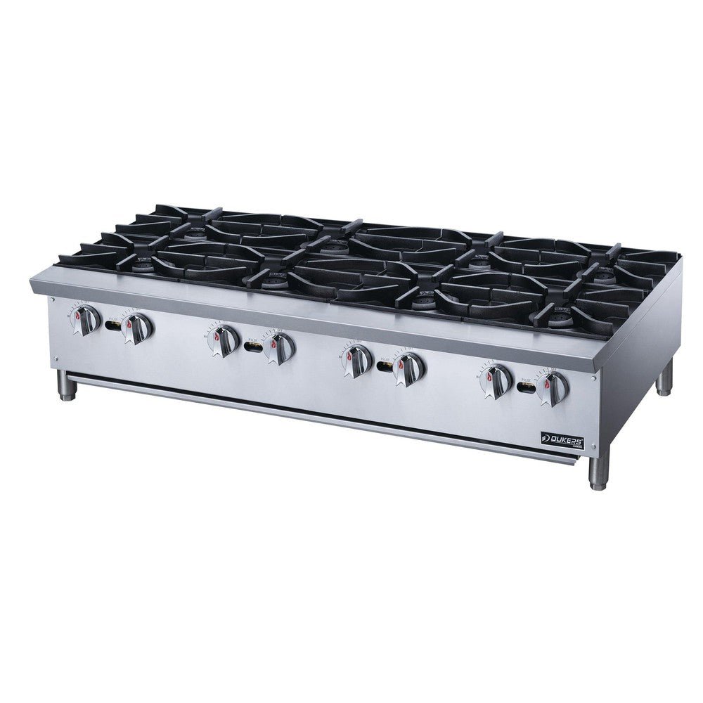 Dukers DCHPA48 48in. Countertop Gas Hot Plate, 8 Lift-Off Burners, 32,000 BTU Each, 256,000 BTU