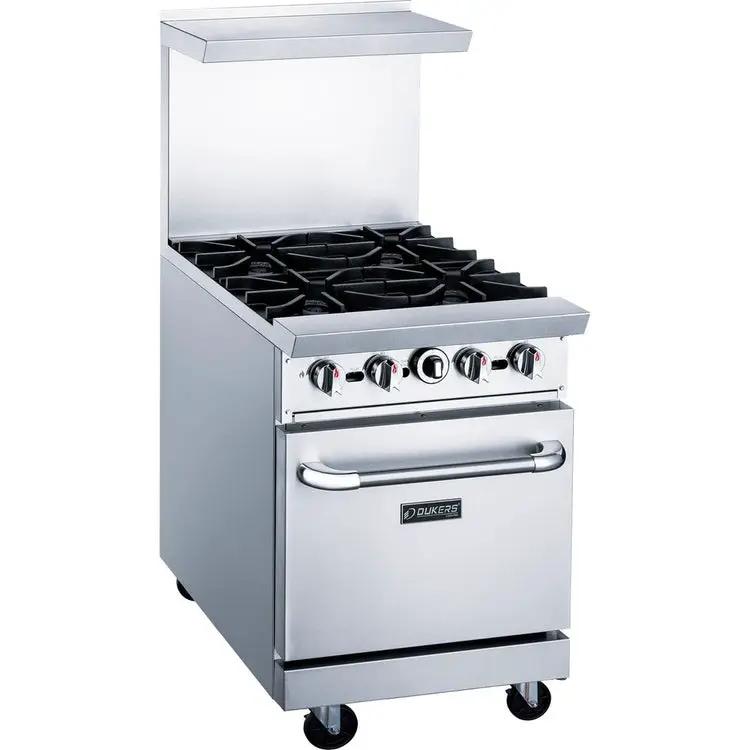 Dukers DCR24-4B 24-inch commercial gas range with 4 open burners, stainless steel construction