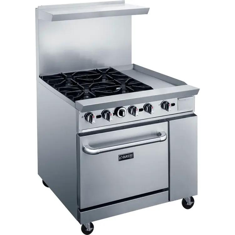 Dukers DCR36-4B12GM 36-inch commercial gas range with 4 burners and 12-inch griddle