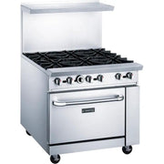 Dukers DCR36-6B 36-inch commercial gas range with 6 open burners, stainless steel