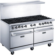Dukers DCR60-10B 60-inch commercial gas range with 10 open burners, stainless steel