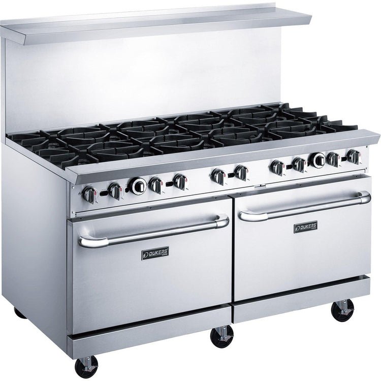 Dukers DCR60-10B 60-inch commercial gas range with 10 open burners, stainless steel