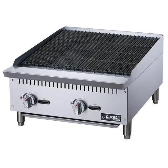 Dukers DCRB24 24-inch commercial countertop char-broiler front view with cast iron grates