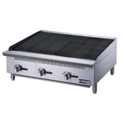 Dukers DCRB36 36-inch commercial countertop char-broiler front view with cast iron grates