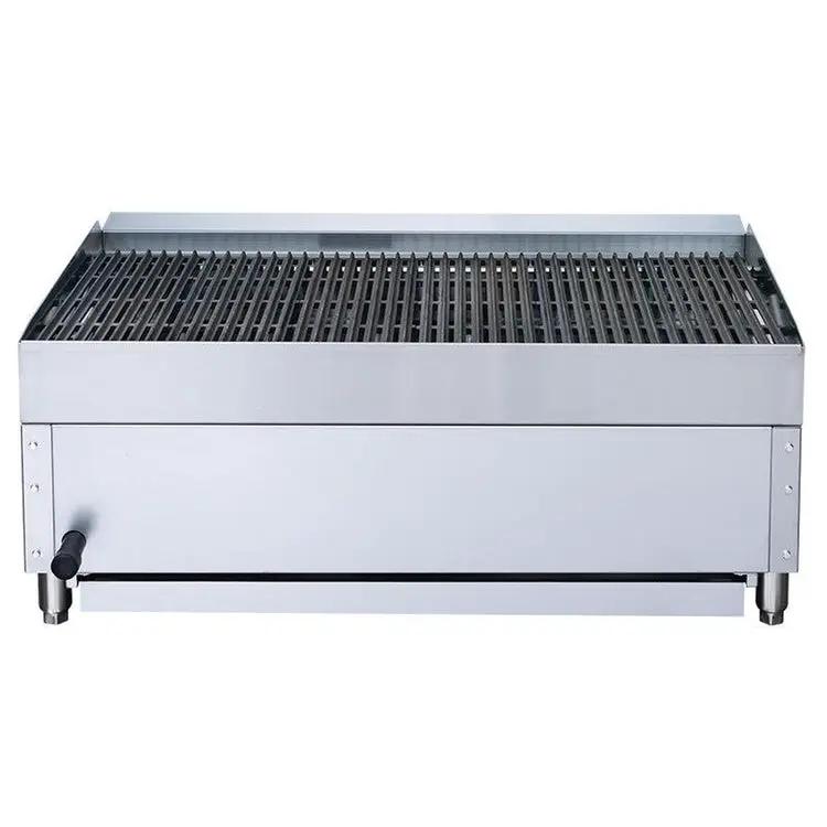 Dukers DCRB36 char-broiler top-down view of 35.83 x 20.47 inch cast iron cooking surface