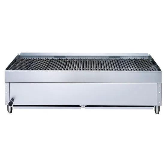 Dukers DCRB48 char-broiler top-down view of 47.83 x 20.47 inch cast iron cooking surface