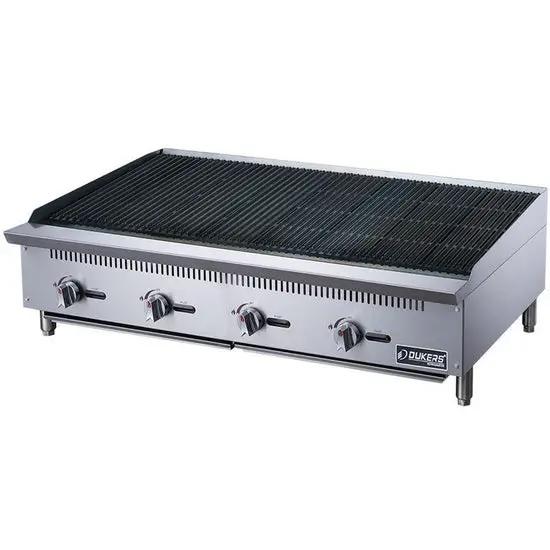 Dukers DCRB48 48-inch commercial countertop char-broiler front view with cast iron grates