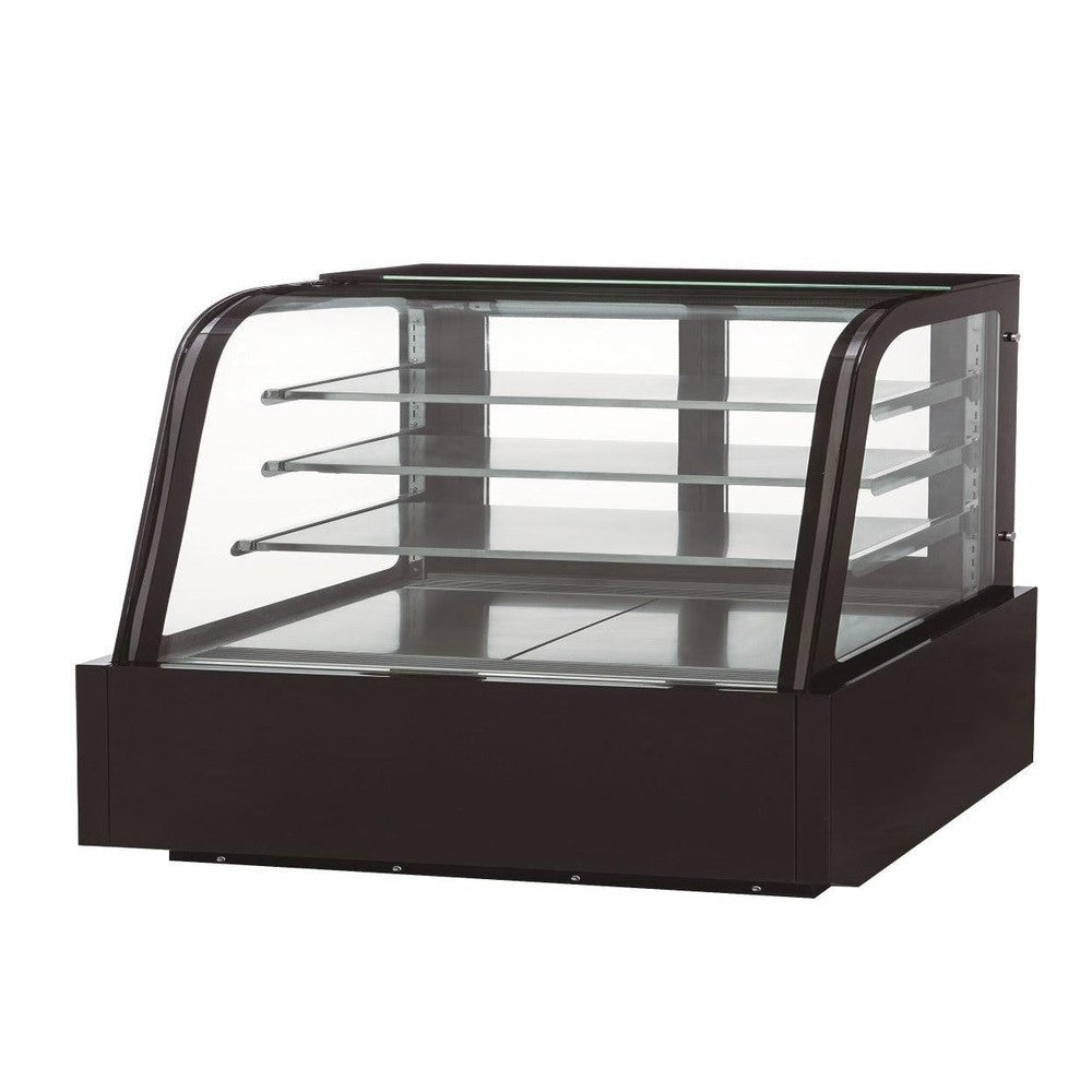 Dukers DDM72R-CB 72in. Curved Glass Refrigerated Cake Showcase, Bakery Display Case, 33-41°F
