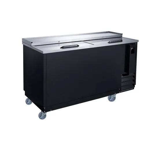 Dukers DHBC50 50-inch commercial horizontal bottle cooler with dual sliding stainless steel lids, front view