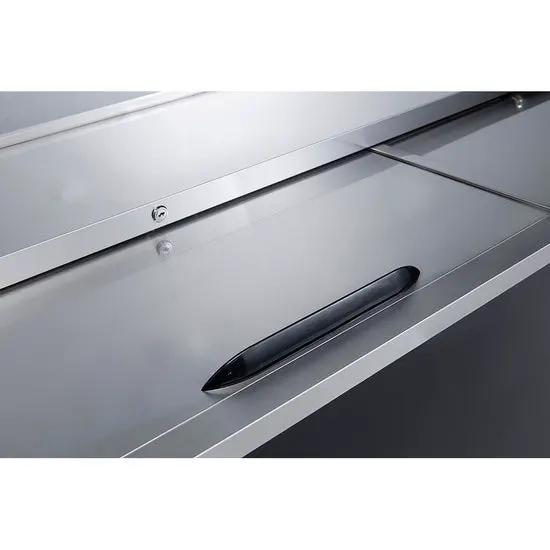 Dukers DHBC50 bottle cooler side profile showing 37-5/8 inch height and stainless steel build
