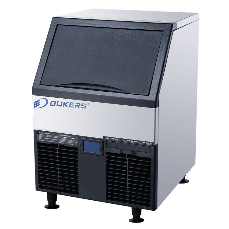 Dukers DIM-300 undercounter ice machine side profile showing 30 inch width compact footprint