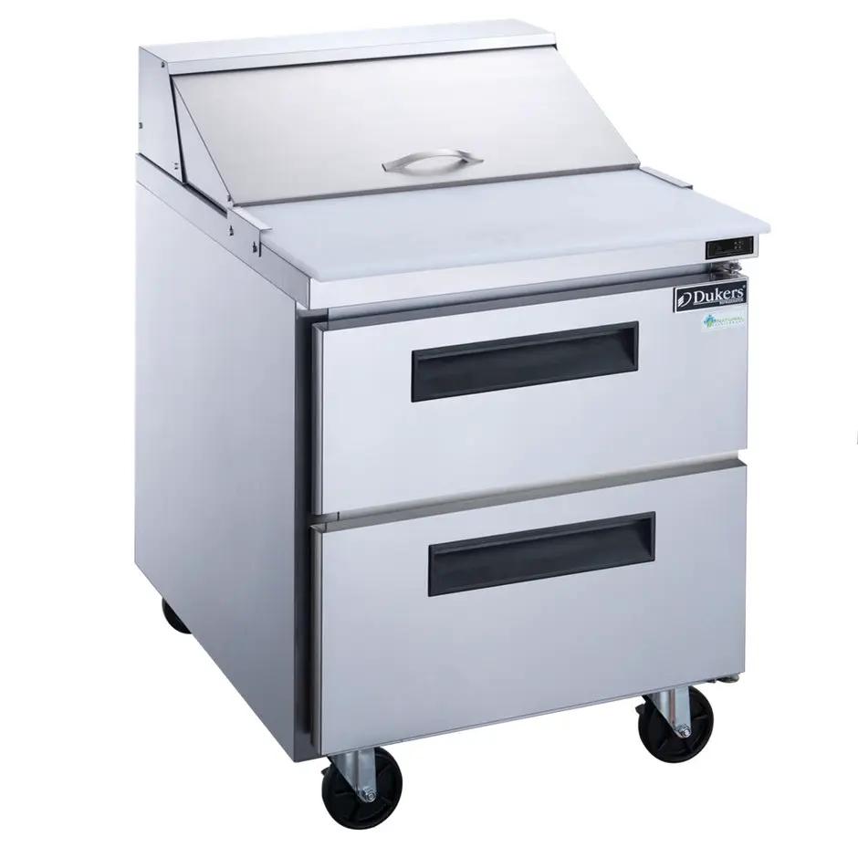 Dukers DSP29-8-D2 29-inch salad prep table with 2 drawers and 8 pan slots, stainless steel