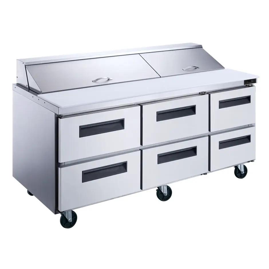 Dukers DSP72-18-D6 72-inch salad prep table with 6 drawers and 18 pan slots, stainless steel