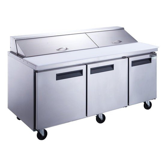 Dukers DSP72 - 18 - S3 3 - Door Commercial Sandwich Salad Food Prep Table Refrigerator - 18 Pans