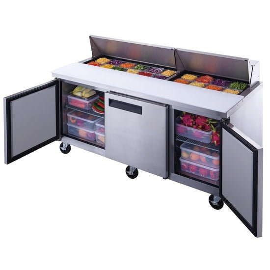 Dukers DSP72 - 18 - S3 3 - Door Commercial Sandwich Salad Food Prep Table Refrigerator - 18 Pans